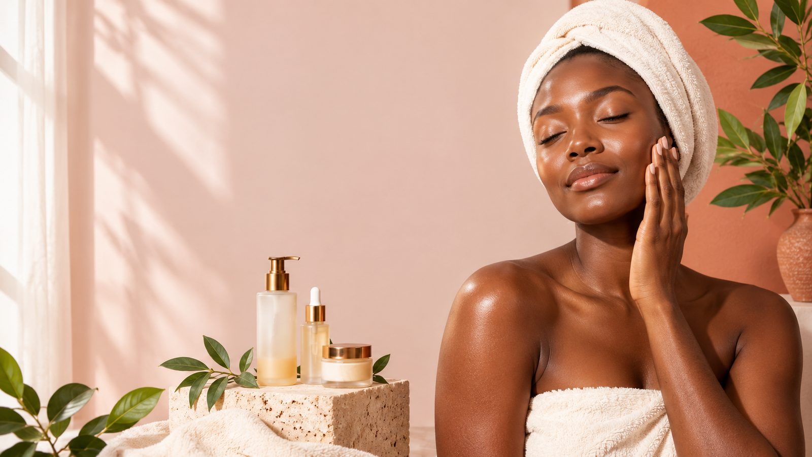 Femme se relaxant après un soin, produits dermo-cosmétiques